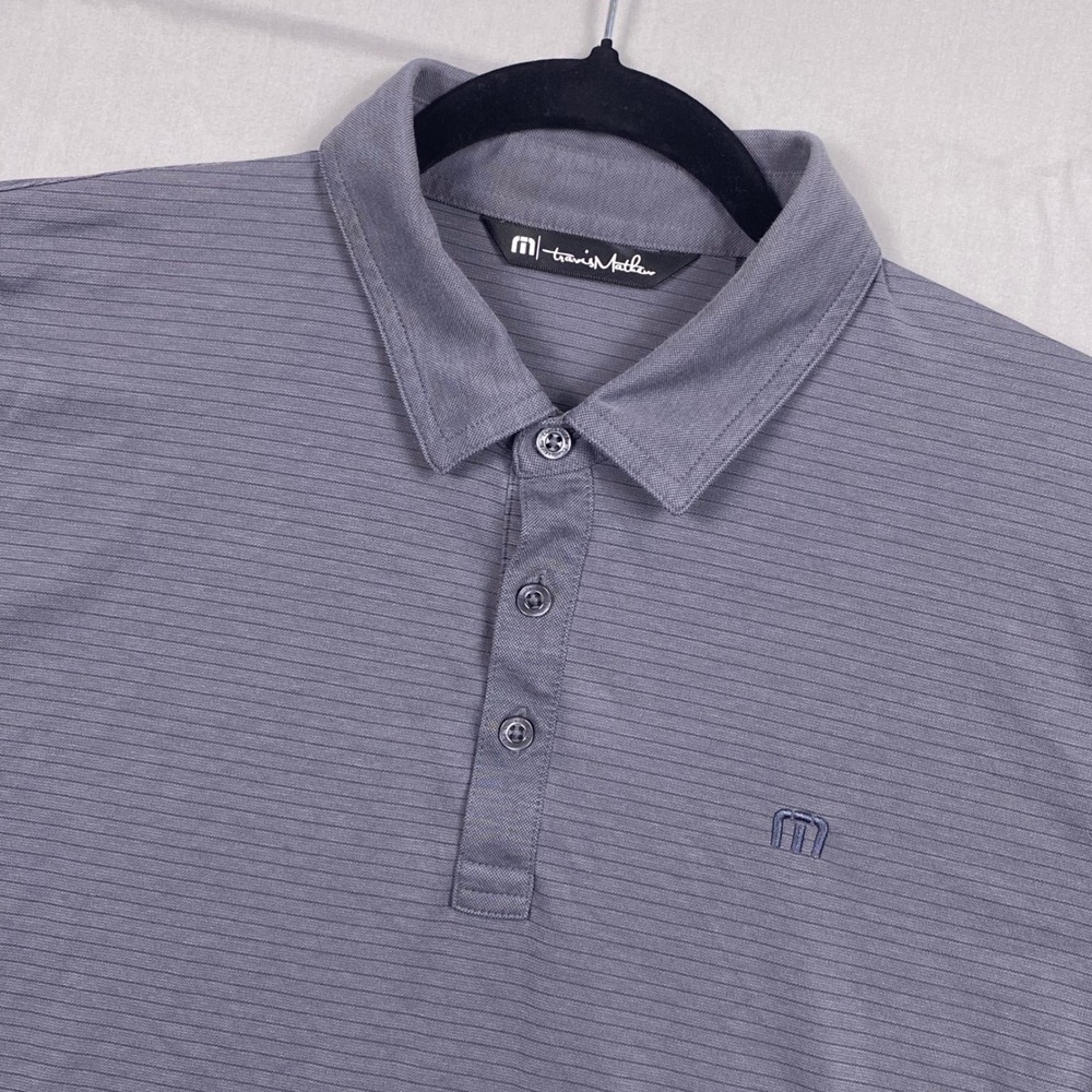 TravisMathew Warmer Tides Scoop Polo Shirt Mens Large Gray Blend‎ Striped Golf